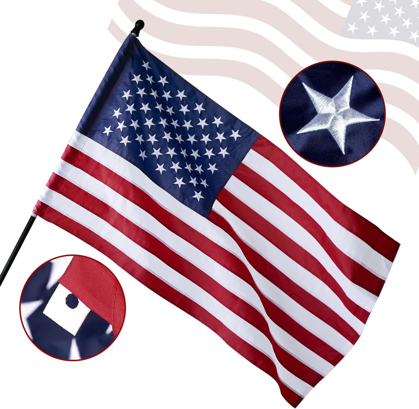 Bandera EE.UU. 2.5x4m 210D resistente estrellas bordadas