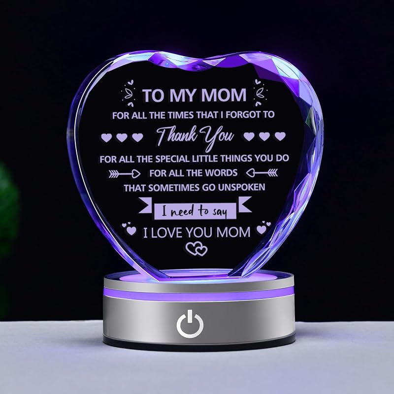 Regalo corazón cristal grabado para mamá Navidad Día Madre