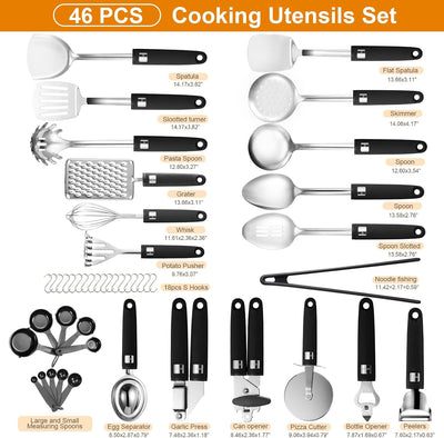 Set 46 utensilios acero inox 18/8 para cocina