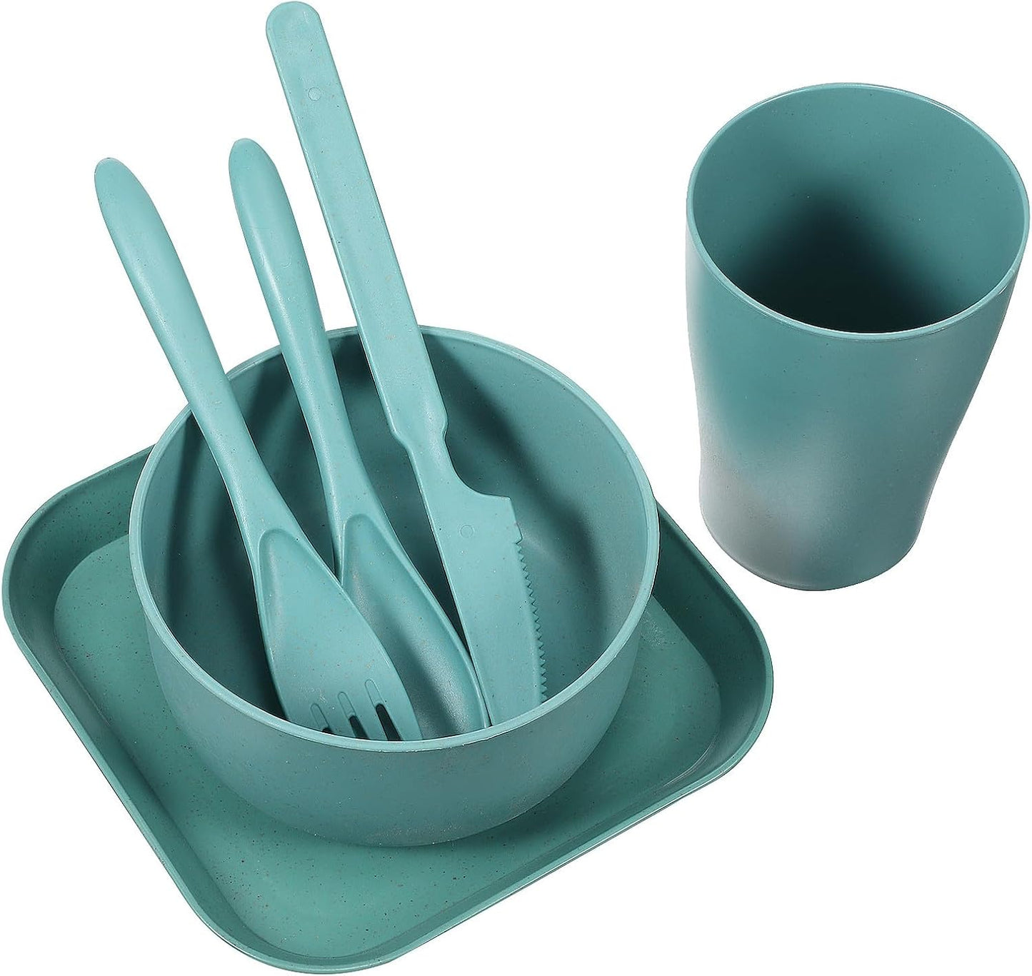 Set vajilla paja trigo irrompible azul cielo con cuenco y cubiertos