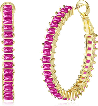 Aretes de oro chapado 14K gruesos con zirconia baguette
