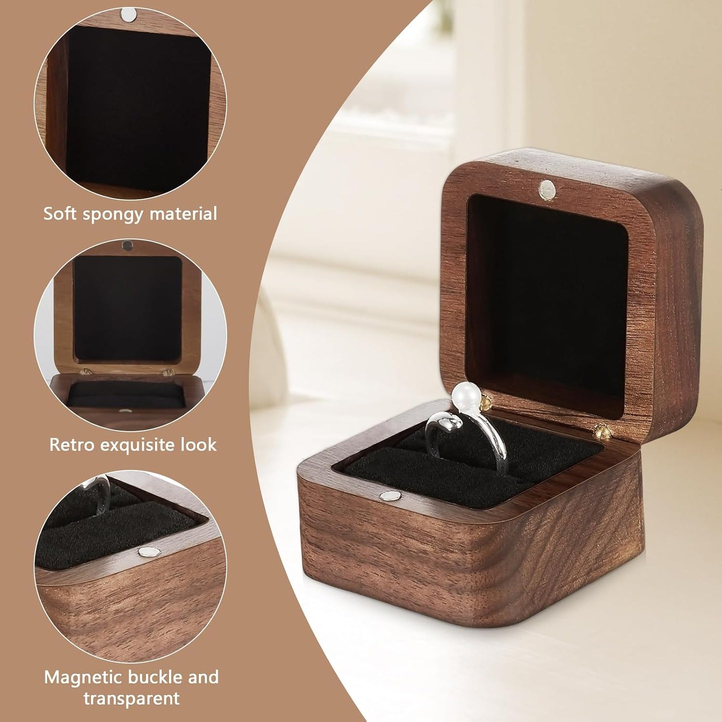 6 Cajas Madera Anillos Boda Mini Soporte Compromiso Negro