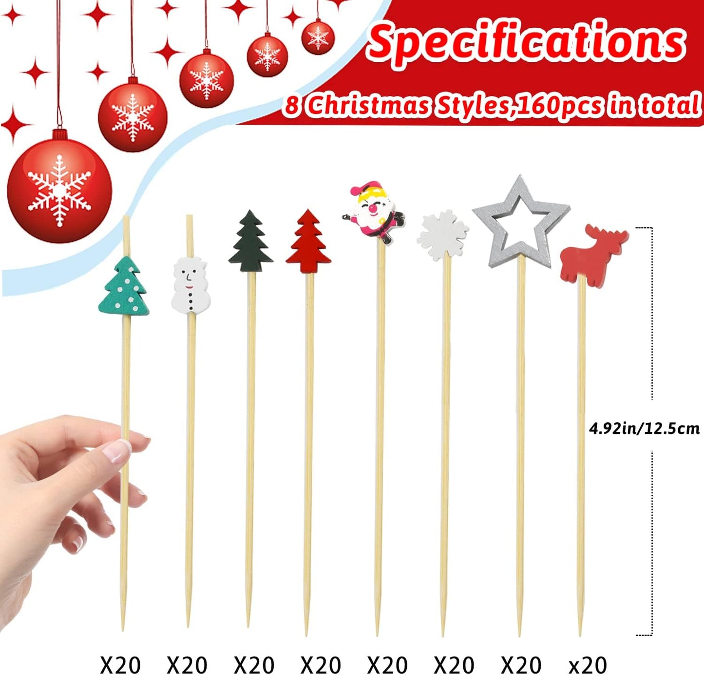 160 Pzas Palillos Navidad Bambú Árbol Copo Nieve