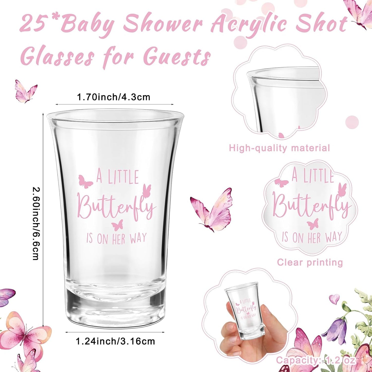 25 Vasos Chupito para Baby Shower con Llaveros y Etiquetas