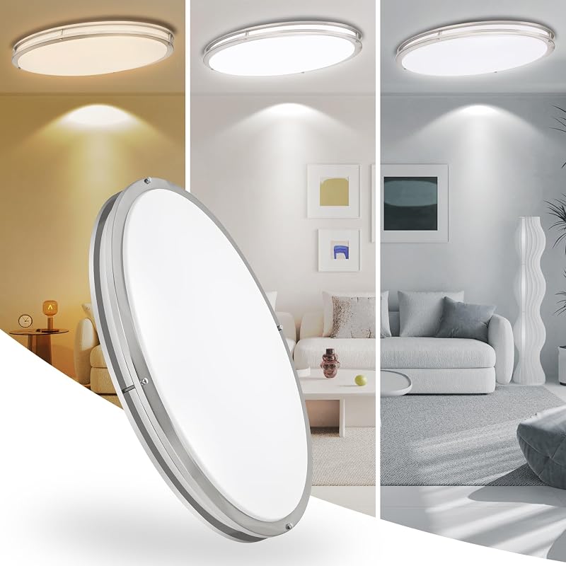 Lámpara techo ovalada níquel LED 3000K-5000K cocina baño