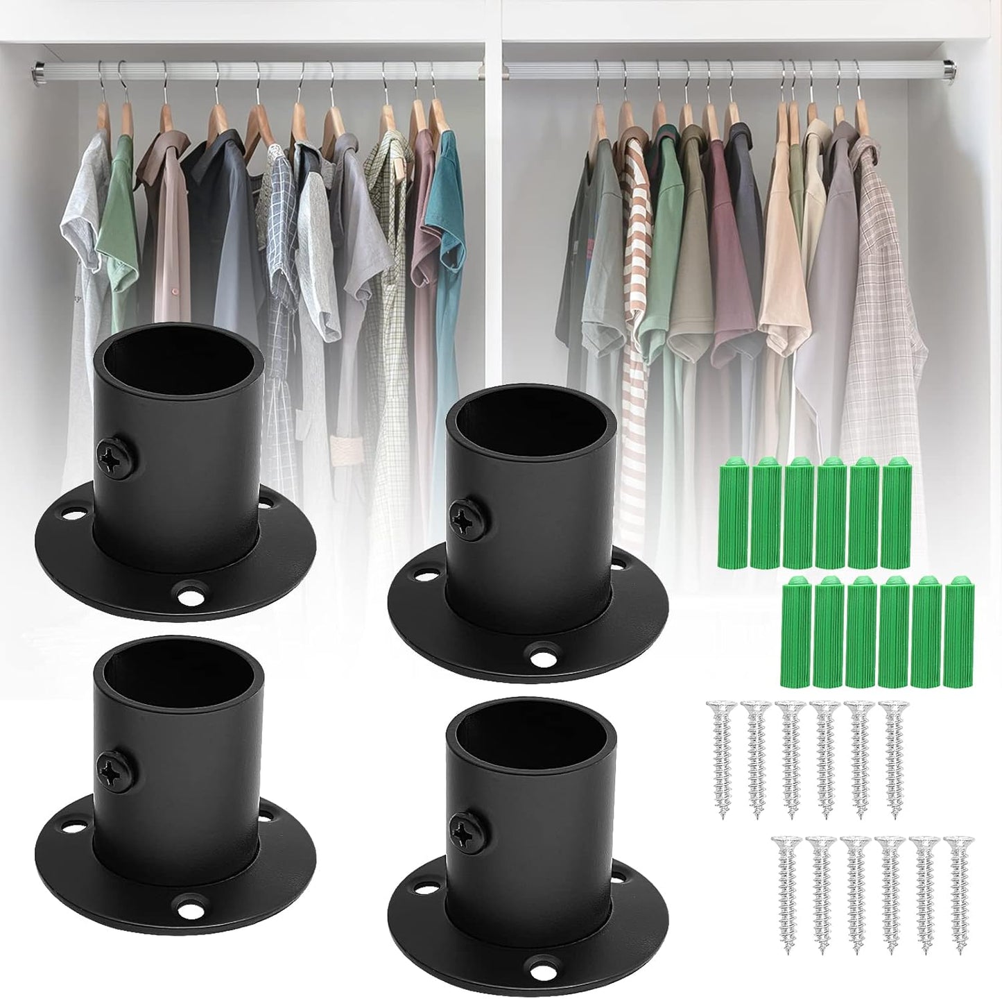 4 Soportes Barra Armario Acero Inox 1" Negro