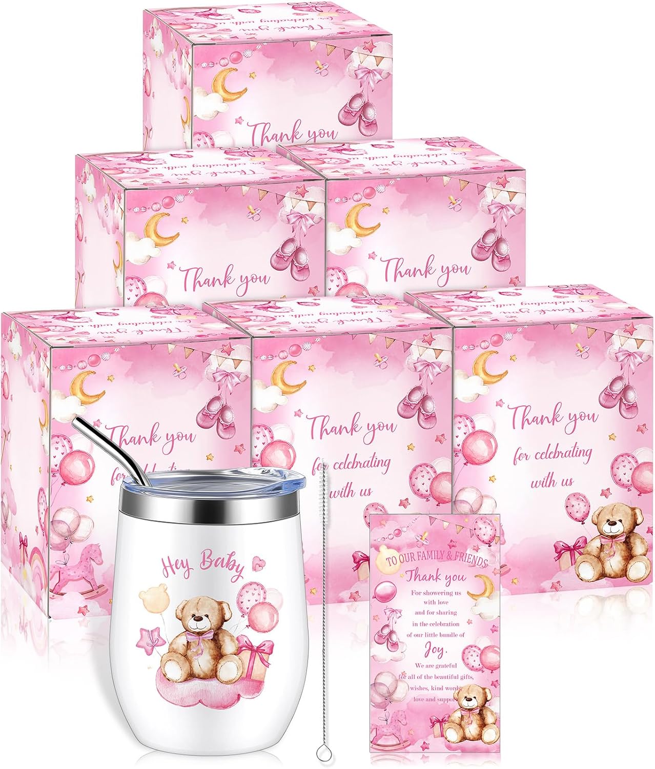 6 Vaso Térmico Acero Inox 12oz con Tapas y Cepillo Baby