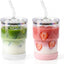 Vaso vidrio 13oz con popote tapa 2 pzas sellado silicona