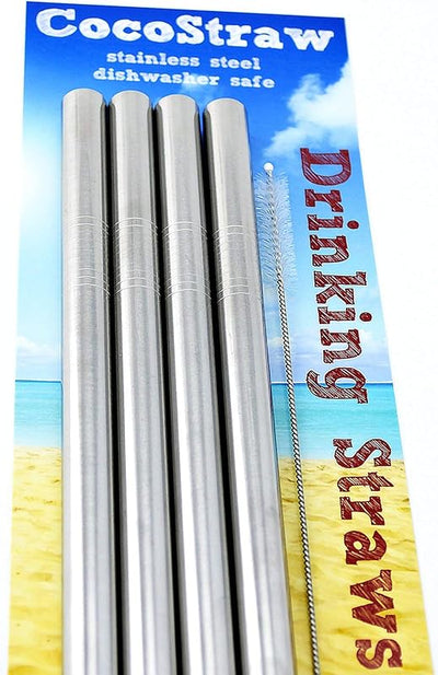 Batido grueso acero inox 9.5x0.5pulg 4 popotes anchos