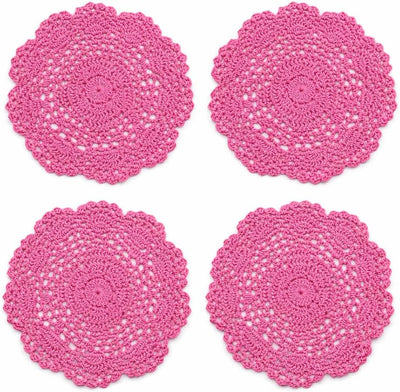 Manteles individuales redondos de ganchillo rosa de 8 pulgadas