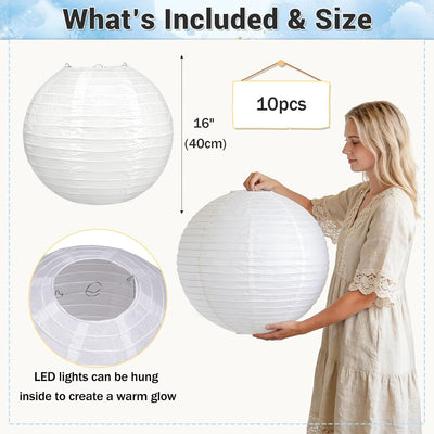 10 Linternas Papel Jumbo 16pulg Bodas Decoración Hogar Blanco
