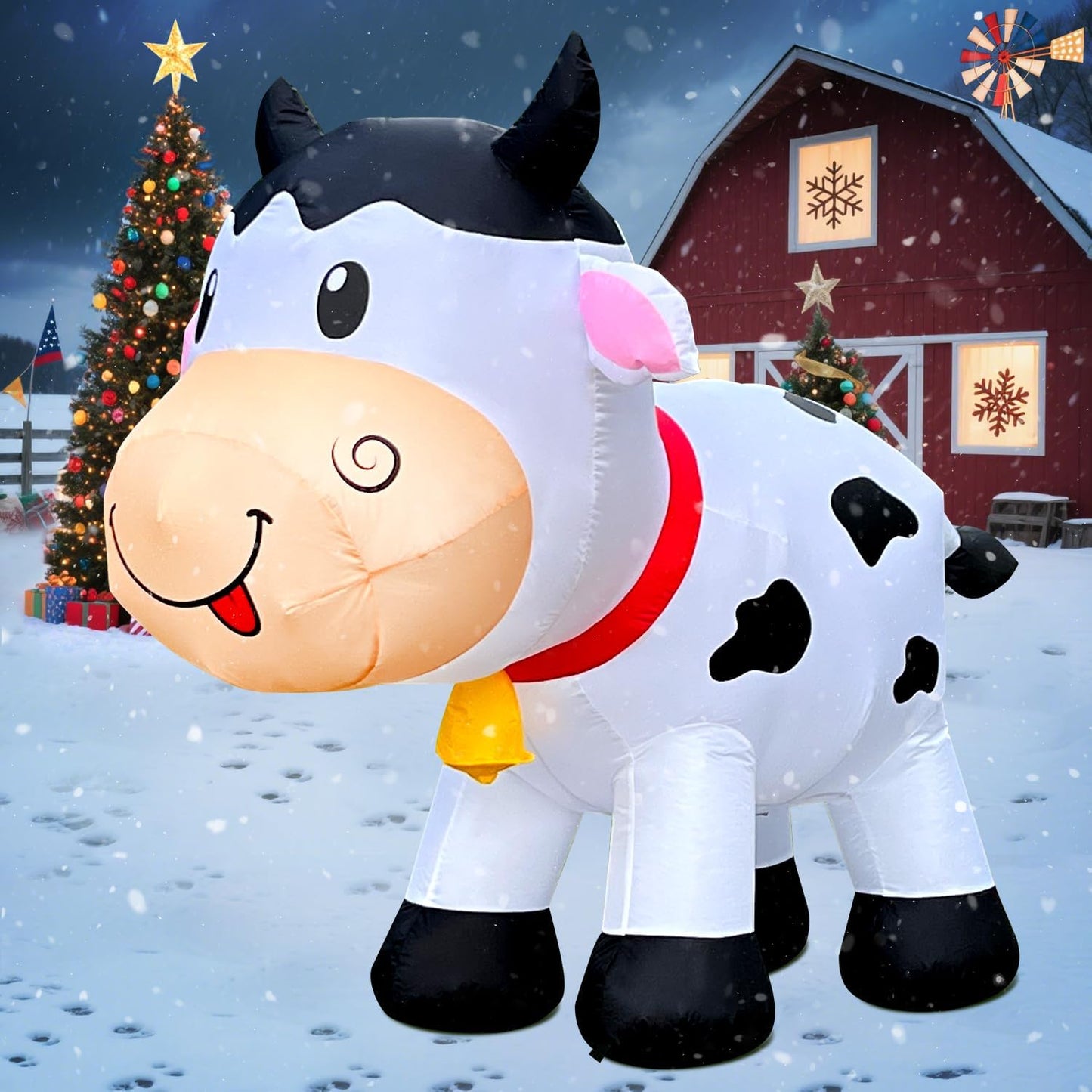 Inflable vaca 6ft para Navidad patio luces LED