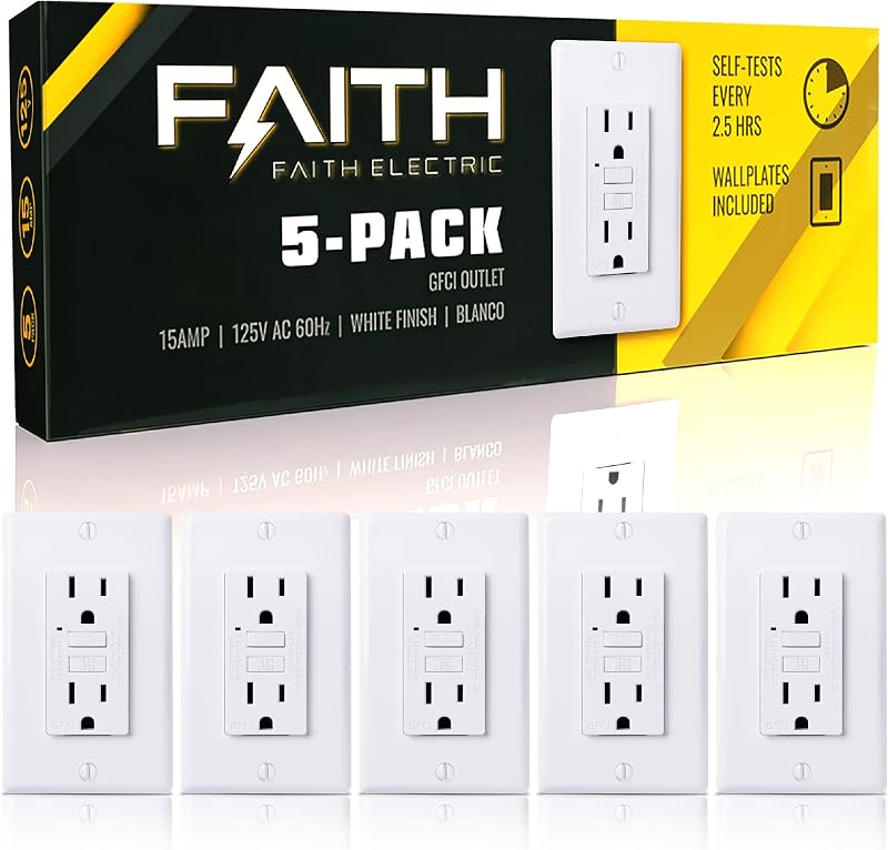 5 Toma GFCI 15A ETL con LED y placa pared blanco