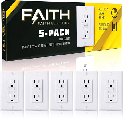 5 Toma GFCI 15A ETL con LED y placa pared blanco