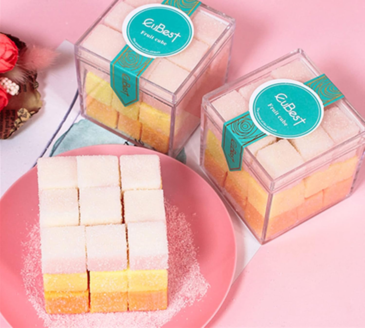 Caja acrílica transparente cuadrada para dulces regalo