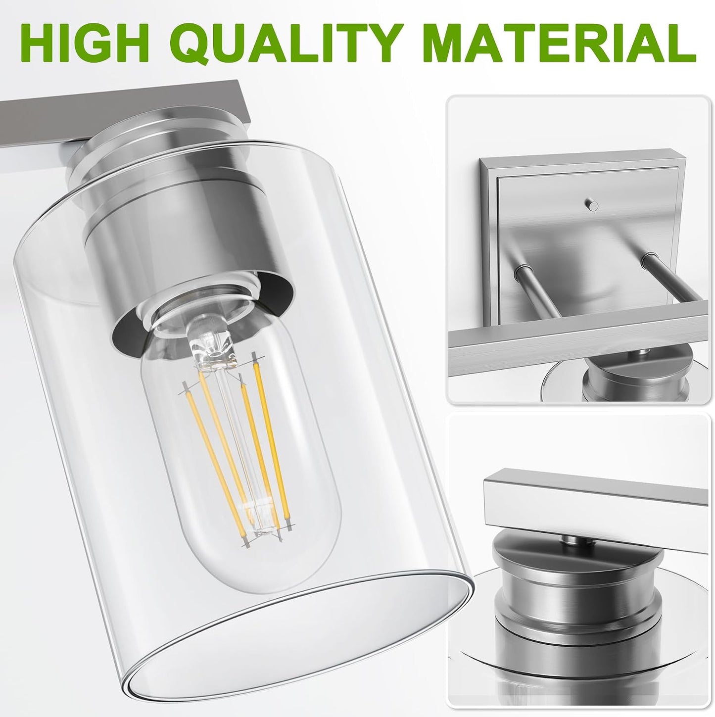 Lámpara baño 3 luces níquel 17.7pulg vidrio