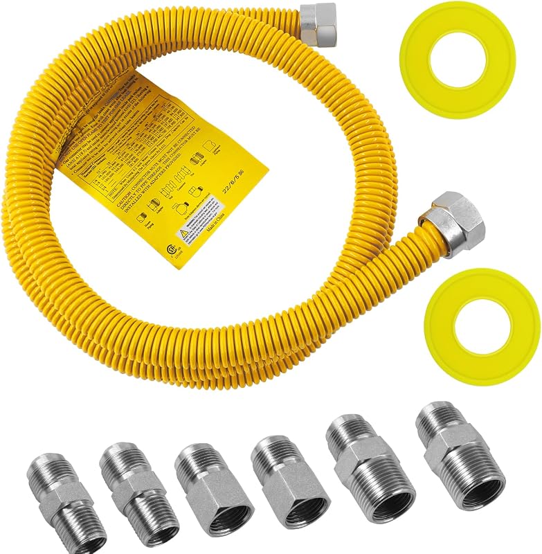 Kit tubería gas flexible 48pulg amarillo 6 adaptadores