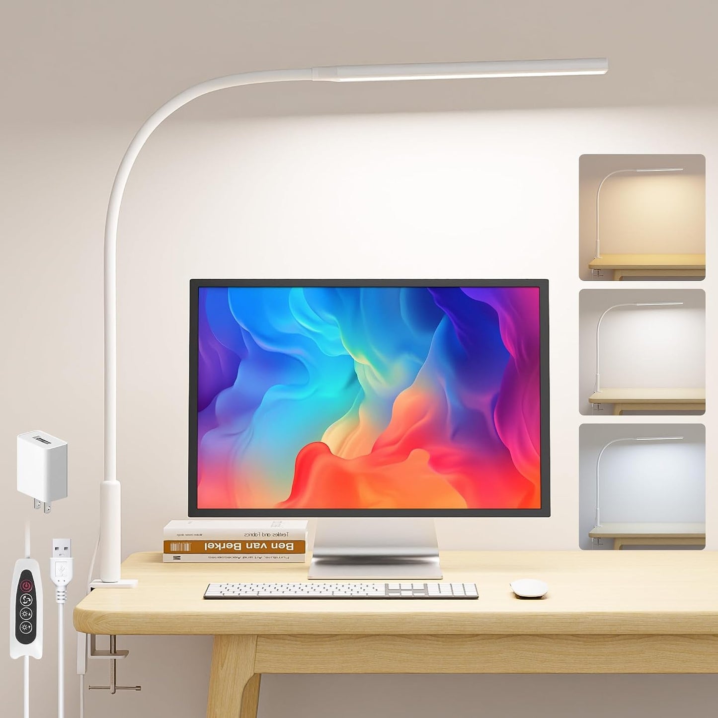 Lámpara escritorio con luz clip 3 colores USB