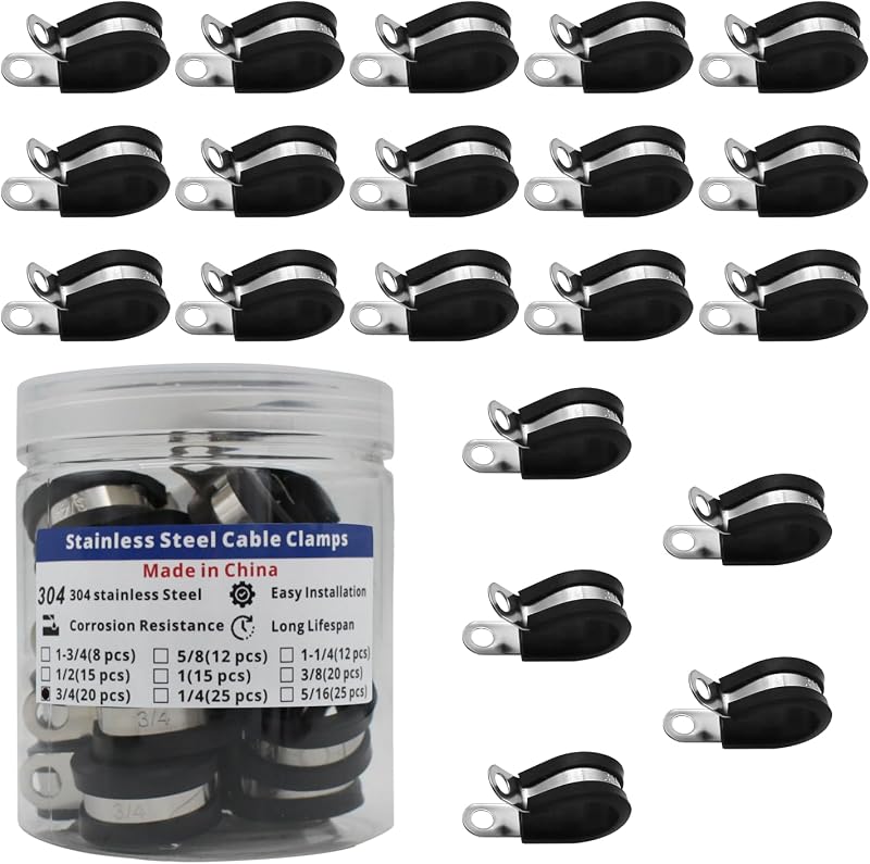 20 Abrazaderas Cable Acero Inox 3/4pulg con Goma