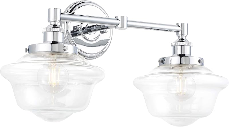 Lámpara baño cromo pulido 2 luces vidrio transparente UL