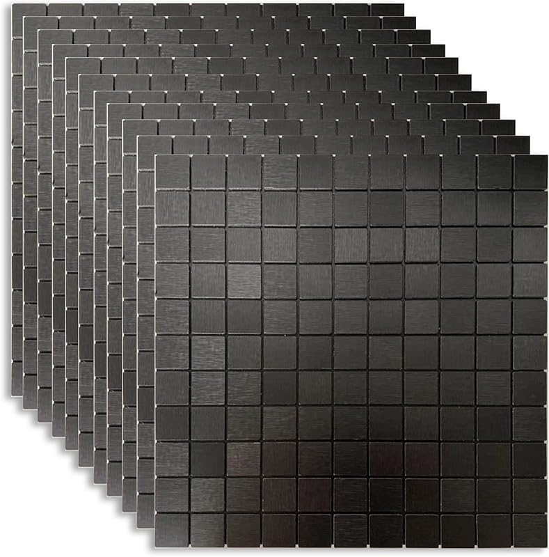 11 Hojas Azulejos Autoadhesivas Aluminio Cepillado Negro