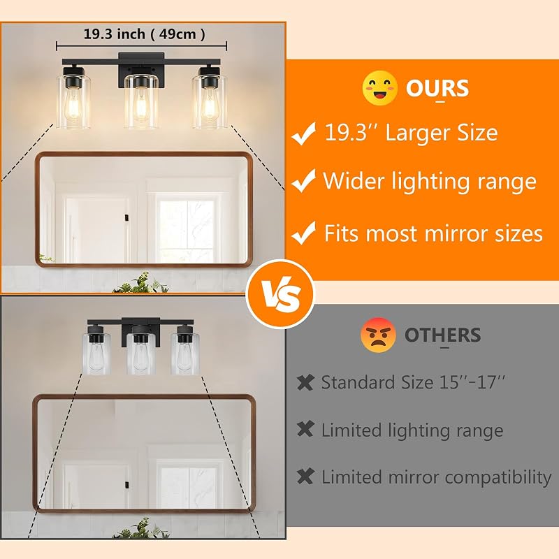 Lámpara baño 3 luces 19" negra mate moderna