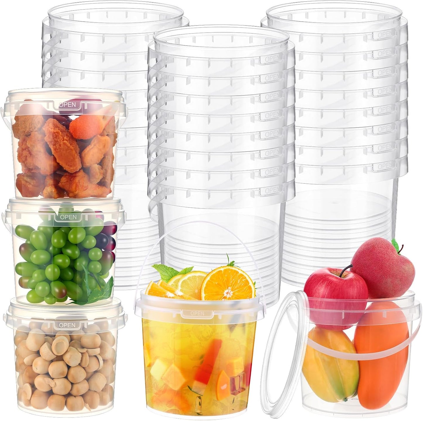 24 Cubos Plástico 2L con Tapa Asa para Helados y Aperitivos