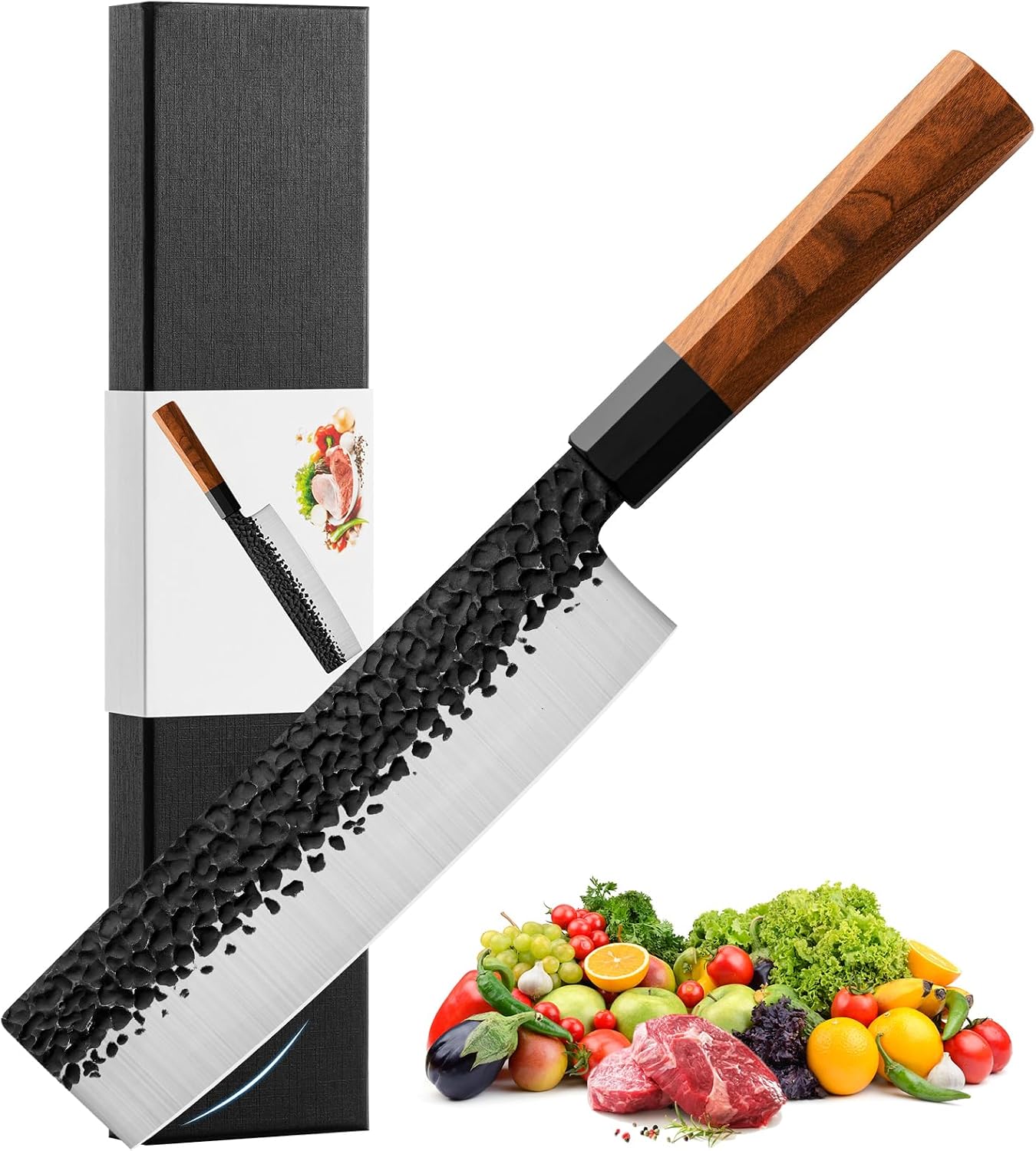 Cuchillo Nakiri 7pulg acero inox AUS-8 mango palisandro