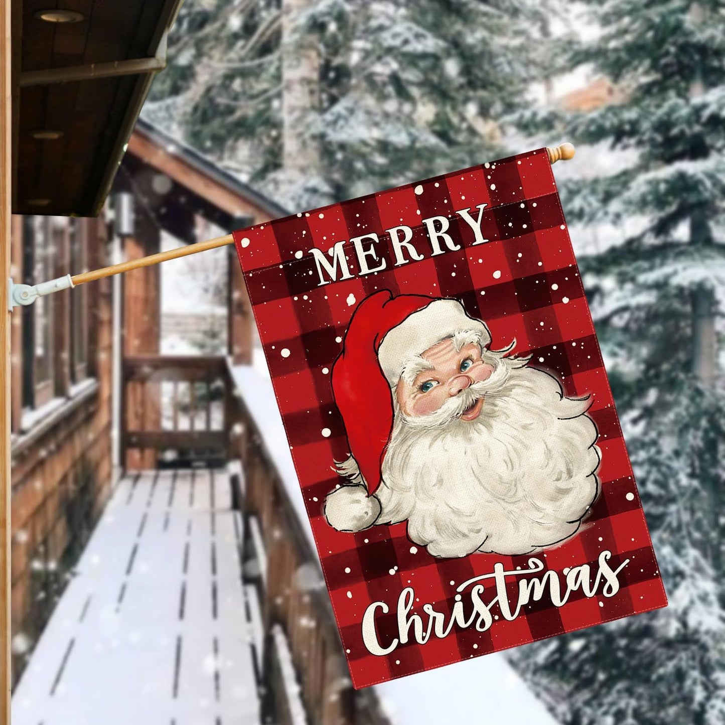Bandera Papá Noel 28x40" doble cara búfalo acuarela