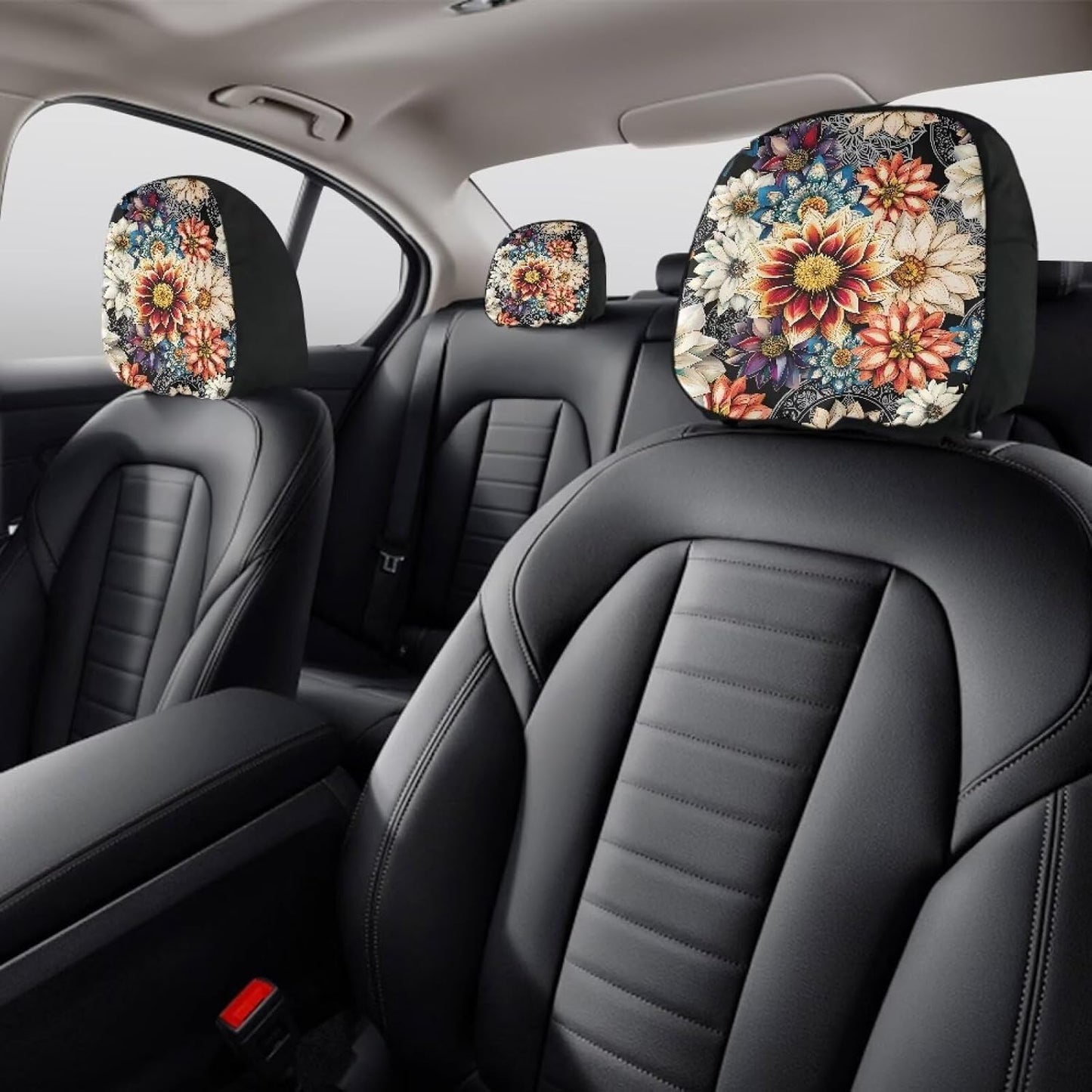Set 2 fundas reposacabezas auto diseño floral elástica