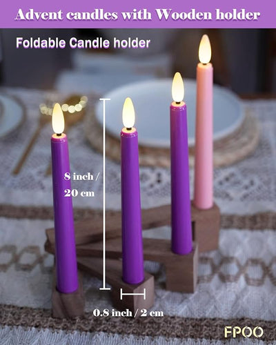 Velas Adviento LED sin llama 3 candeleros morados 1 rosa