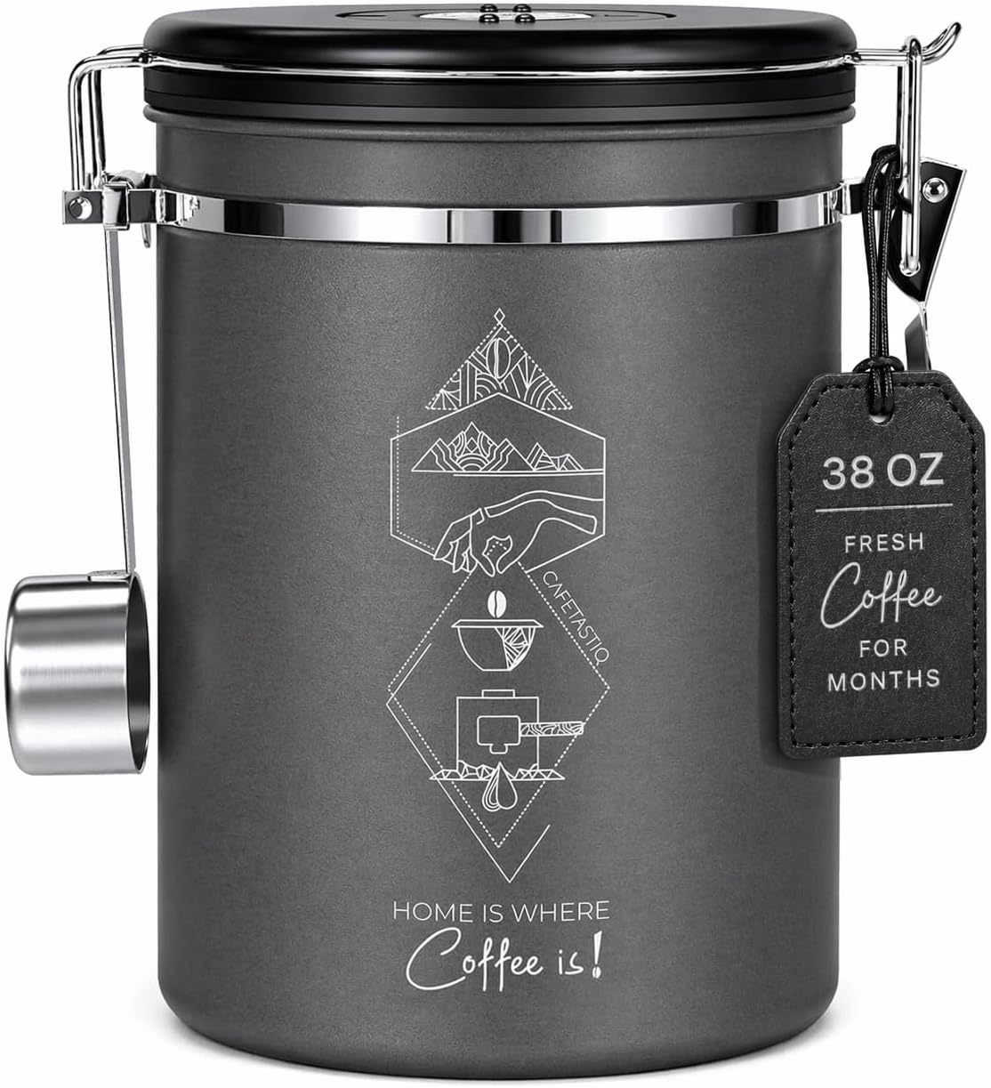 Recipiente café acero inox hermético con cuchara 38