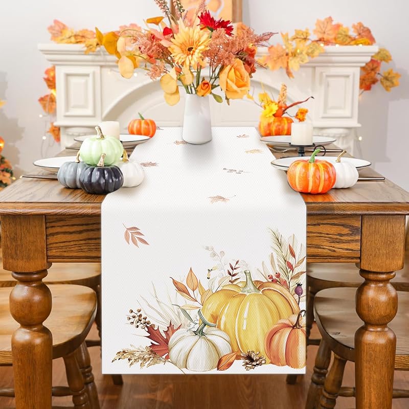 Camino mesa hojas calabaza otoño 13x72pulg decoración hogar