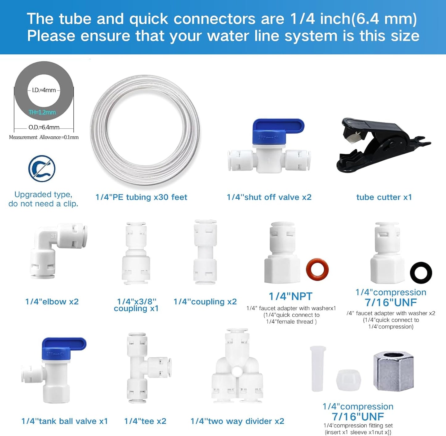Kit línea agua 1/4pulg para filtro RO con tubo 32pies y cortador