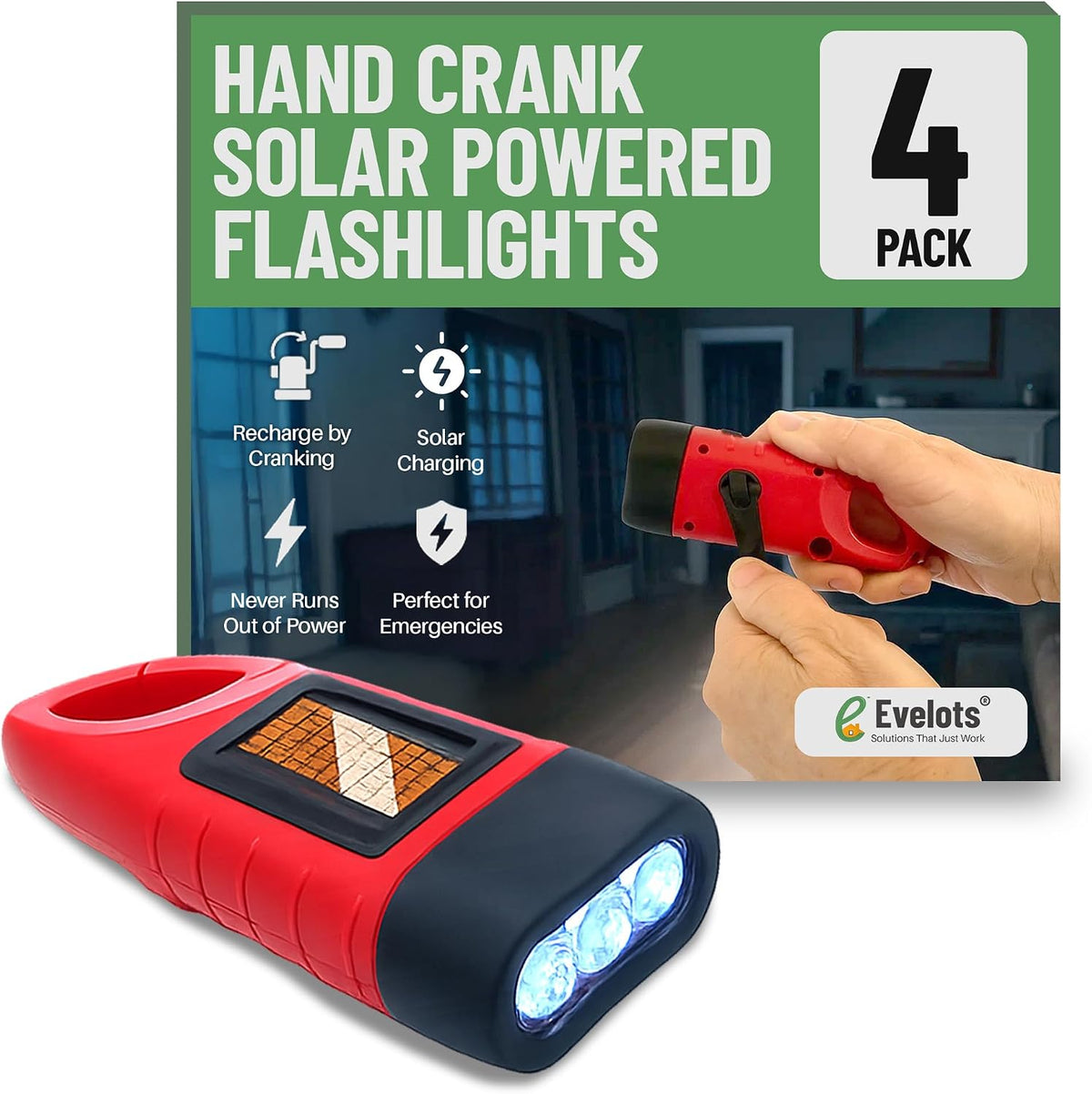 Linterna manivela solar 4uds luz brillante 3 LED acampar