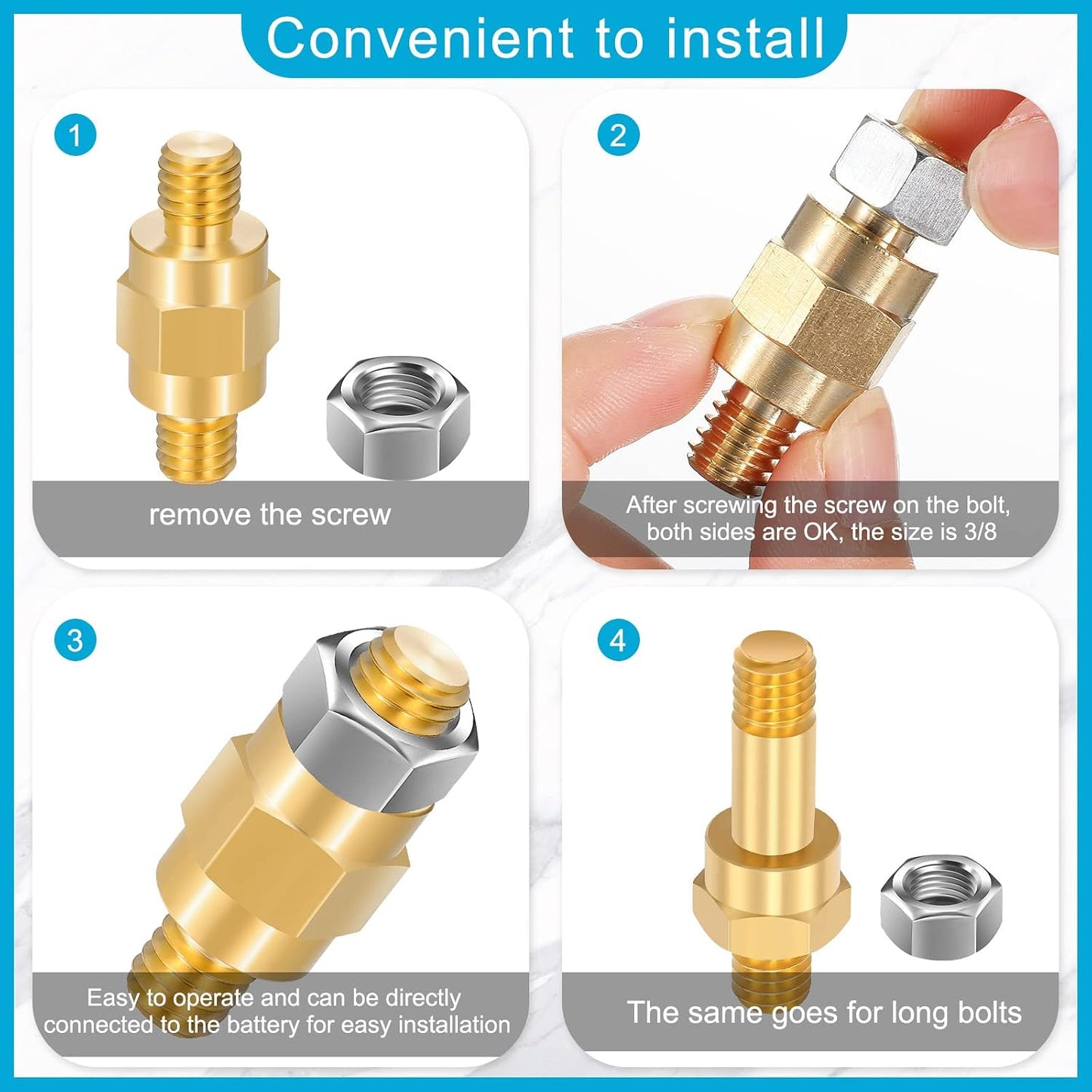 8 Pzas Perno Terminal Batería 3/8" Extensor Poste Automotriz