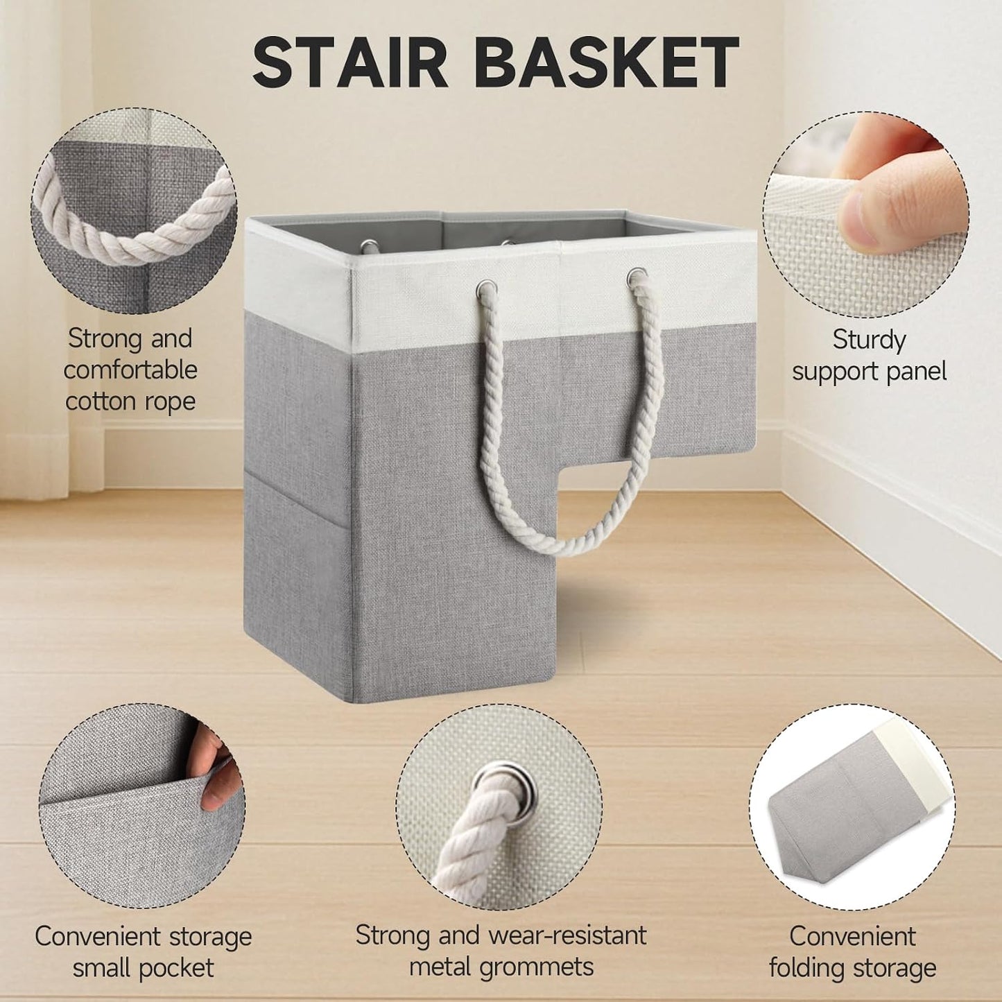 Cesta escalera 16x10x8pulg con asa organiz. plegable