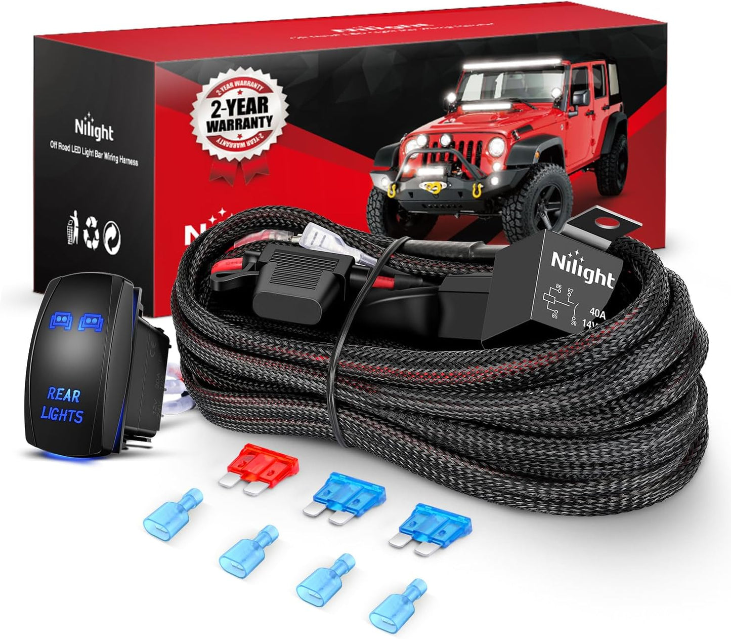 Kit arnés cable 16 AWG 12 V con interruptor 5 pines y relé LED