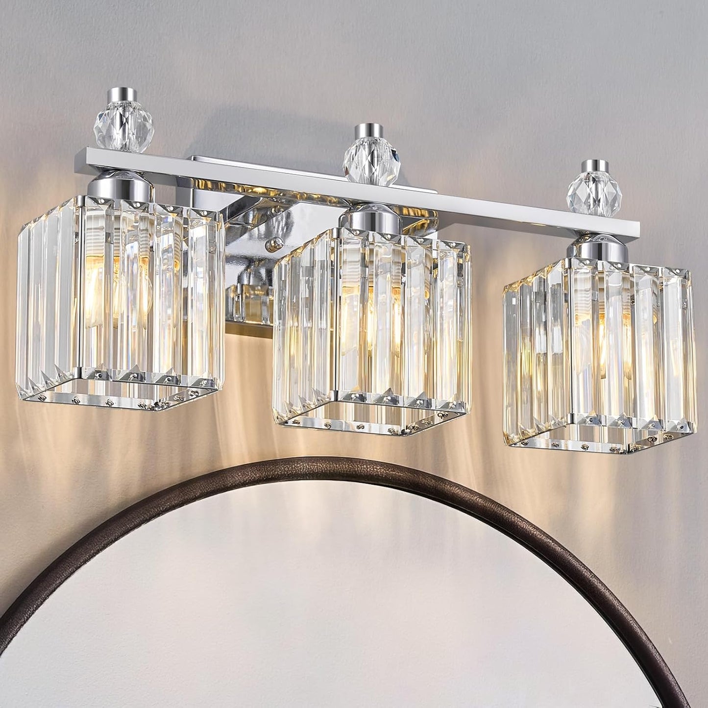 Luz tocad. baño 3 luces cristal moderna cromada