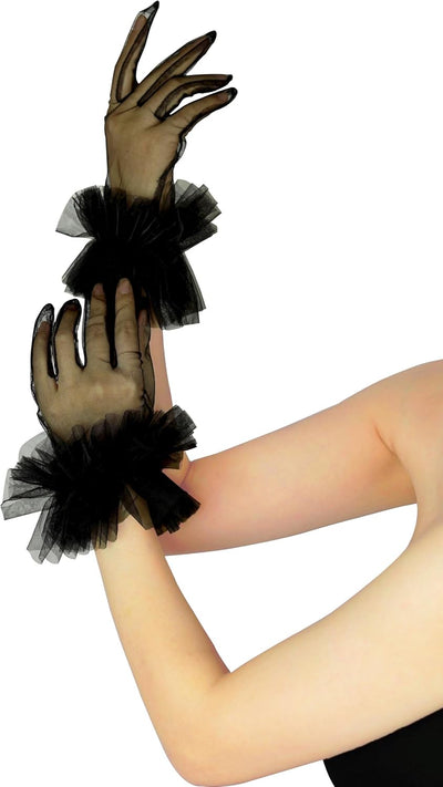 Guantes cortos fiesta té mujer volantes malla