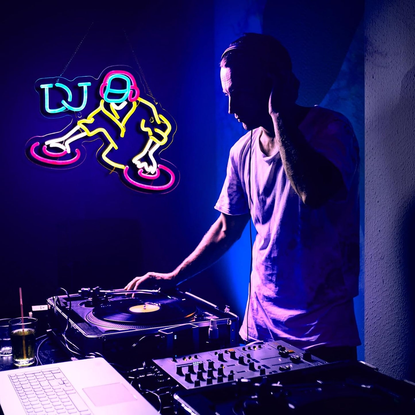 Letrero neón DJ decoración pared habitación niños