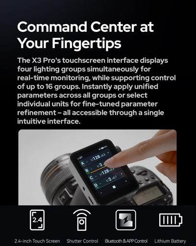 Disparador flash inalámbrico Nikon 2.4G con Bluetooth y OLED