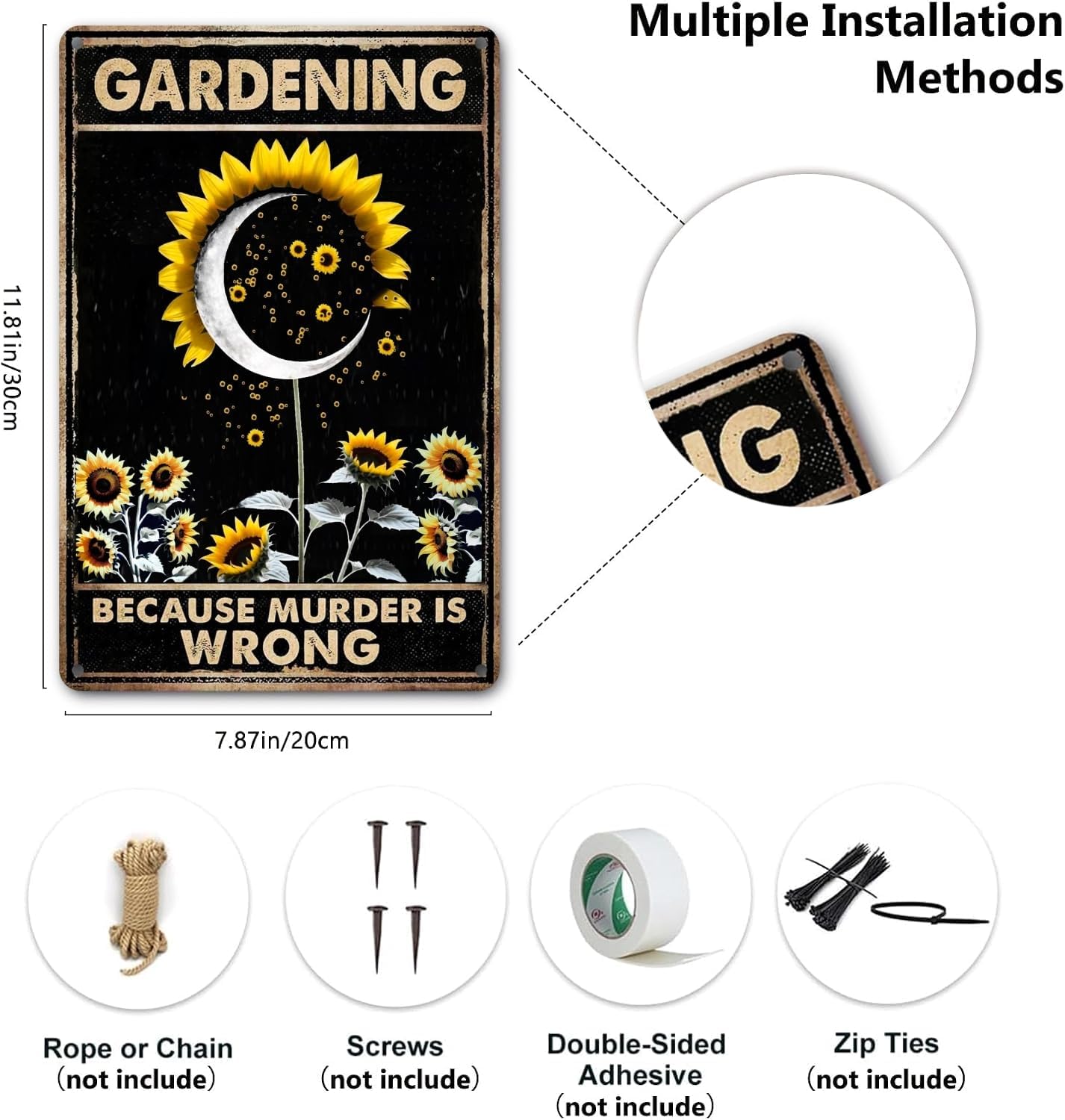 Letreros metal para mujer jardín texto «because murder is wrong»