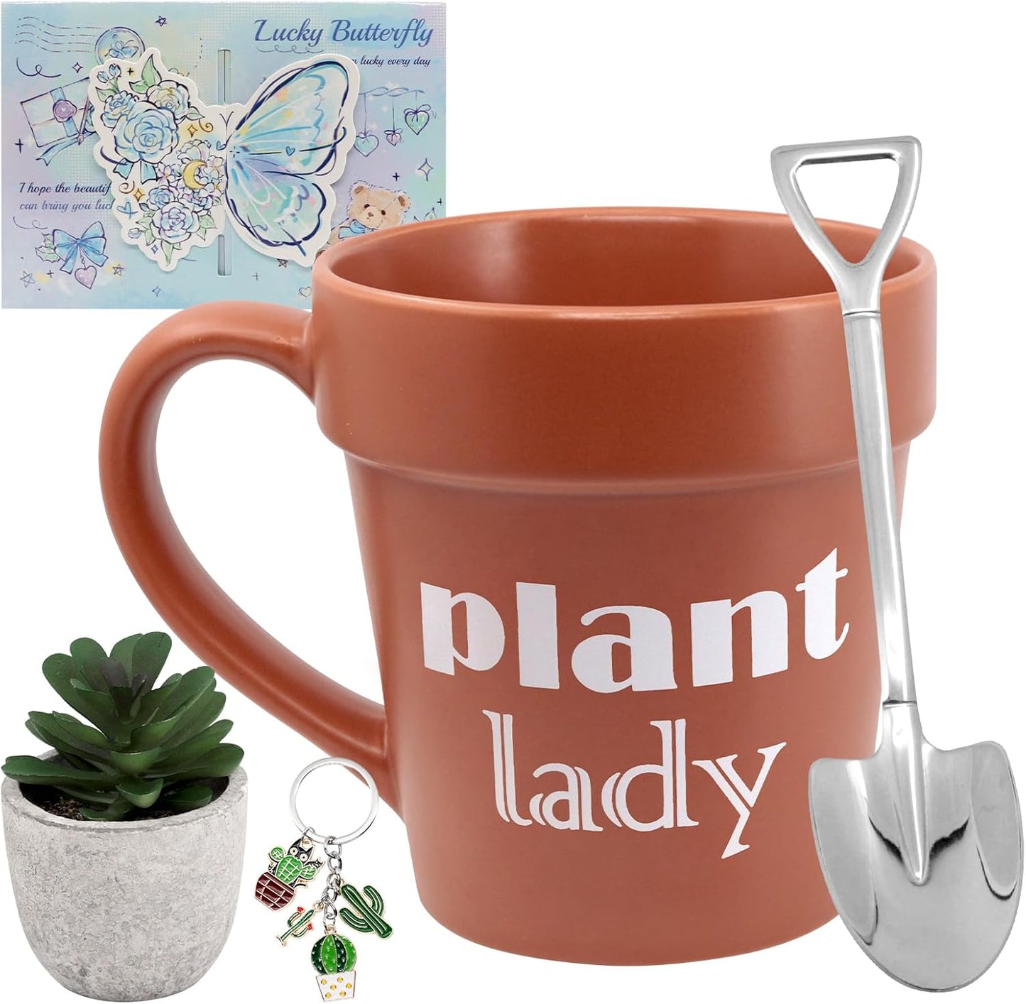 Set tazas café jardinera con cuchara y pala regalo mujer