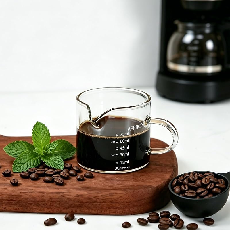 2 Tazas Medidoras Vidrio Espresso Jarra Triple Leche 75ml