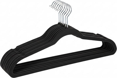 10 Perchas Terciopelo Negro Delgadas Abrazables