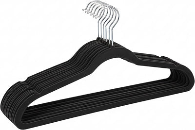 10 Perchas Terciopelo Negro Delgadas Abrazables