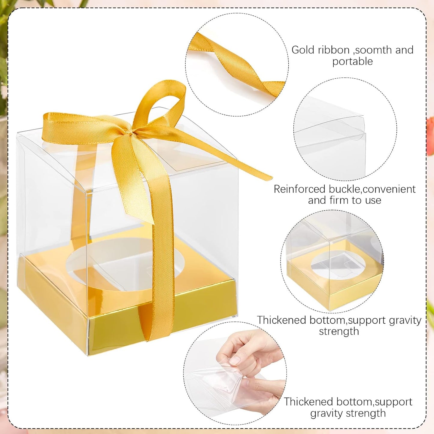 96 Pzas Cajas Cupcakes Transparentes con Cinta e Inserto