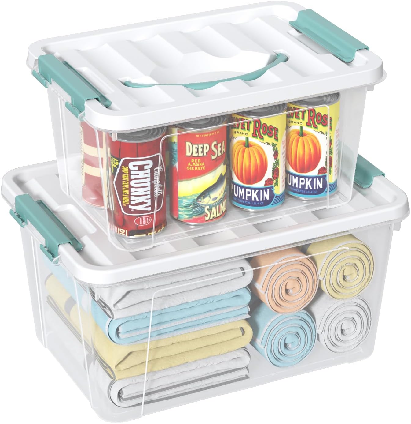 2 Cajas Pestillo Asa 7-14qt Plástico Transparente Apilable