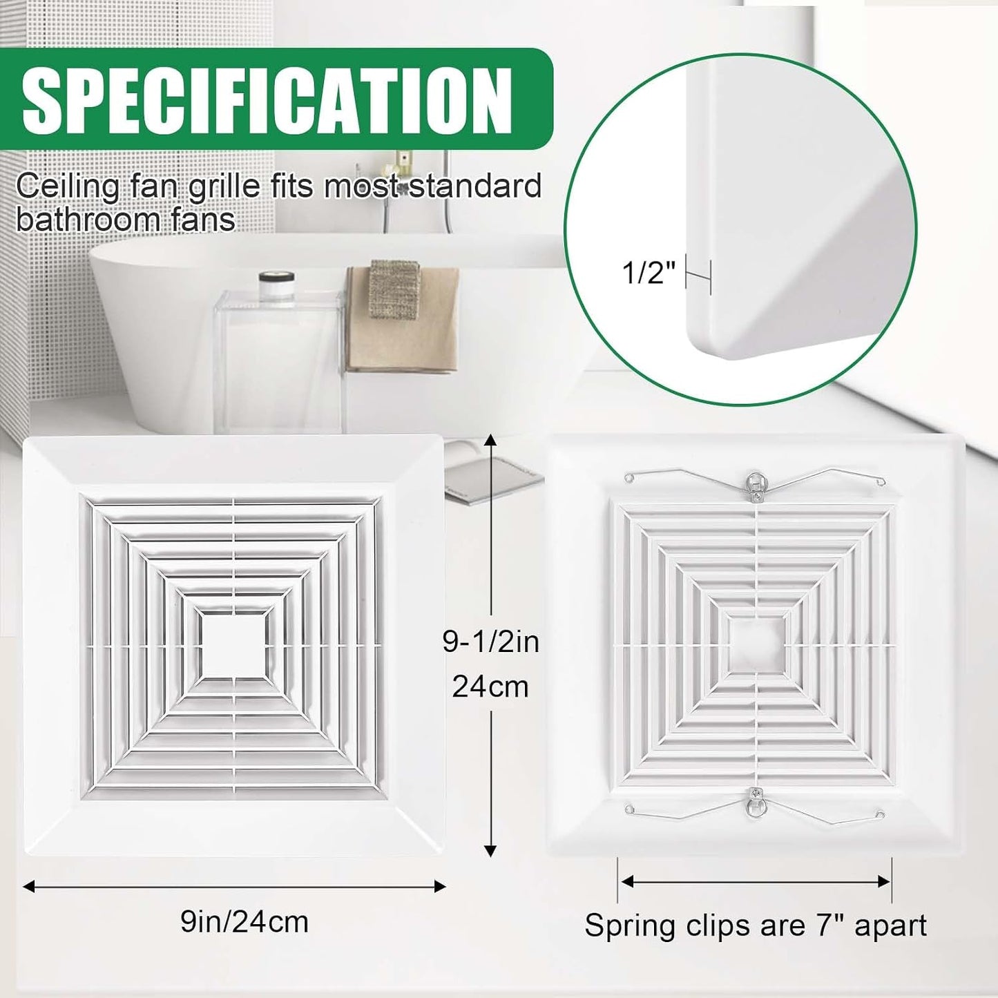 Cubierta ventilador escape baño plástico blanco rejilla resorte